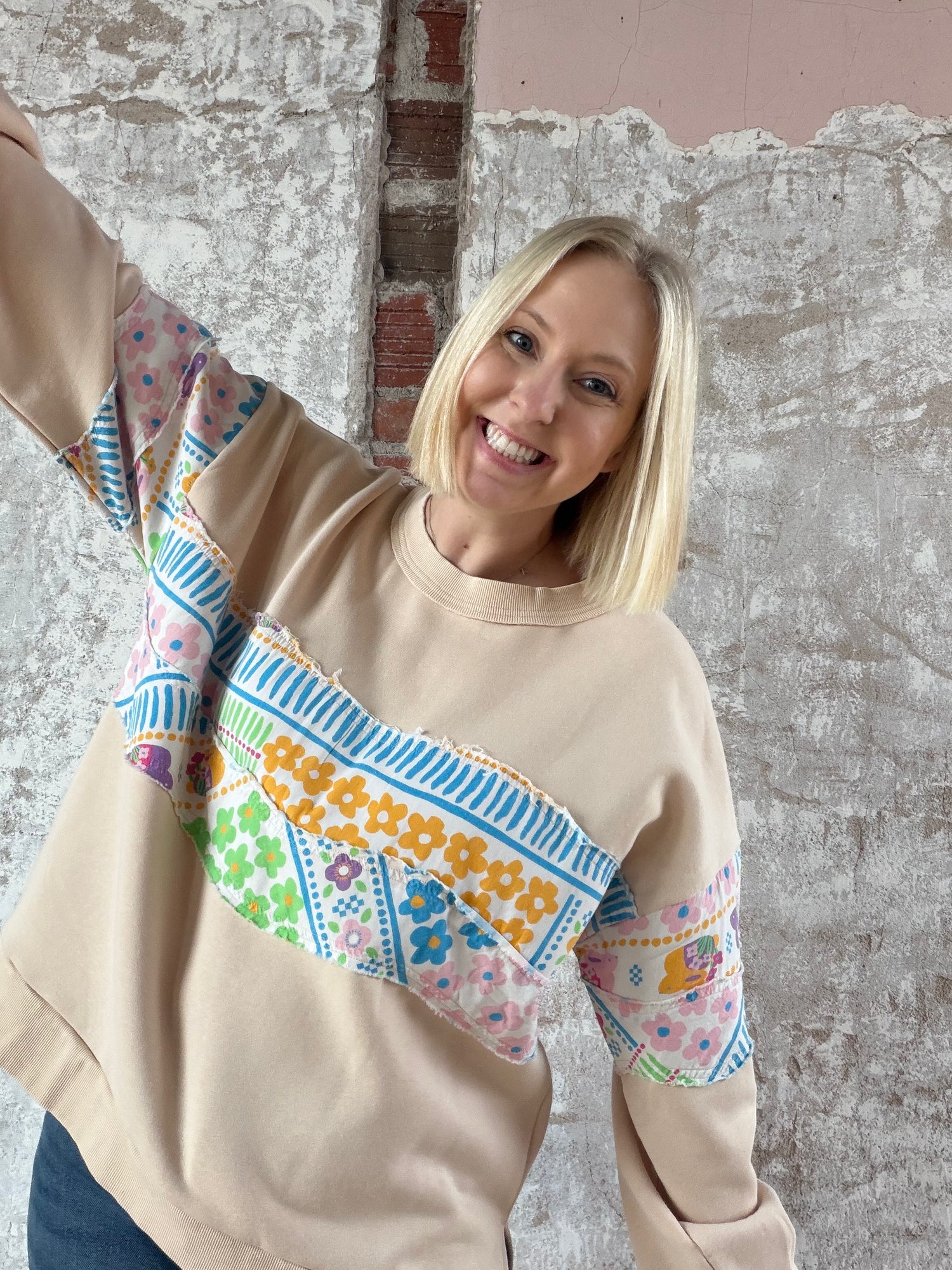 Print Mix Washed Knit Pullover!
