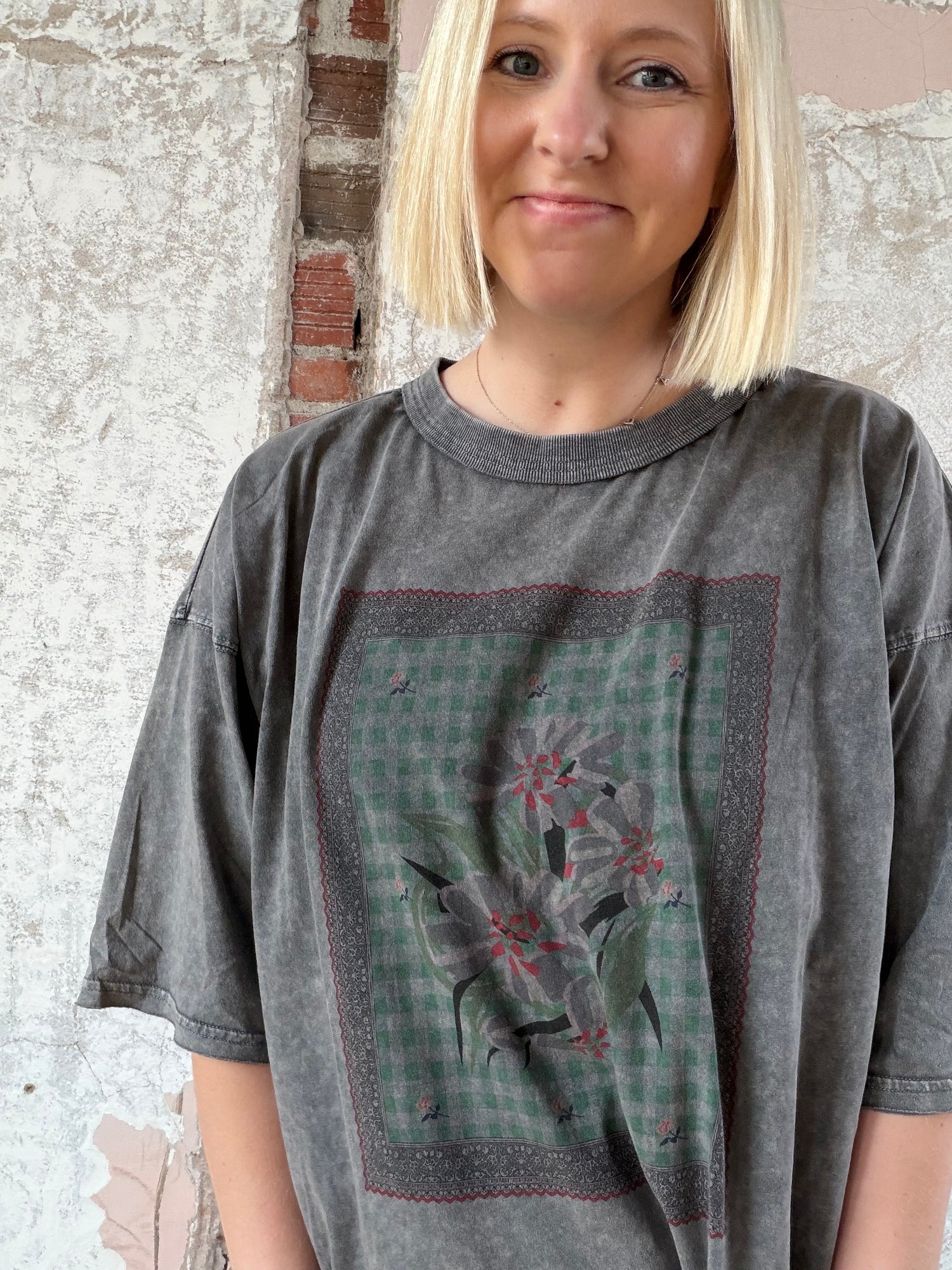 Washed Graphic Floral Patch Top (2 colors!)