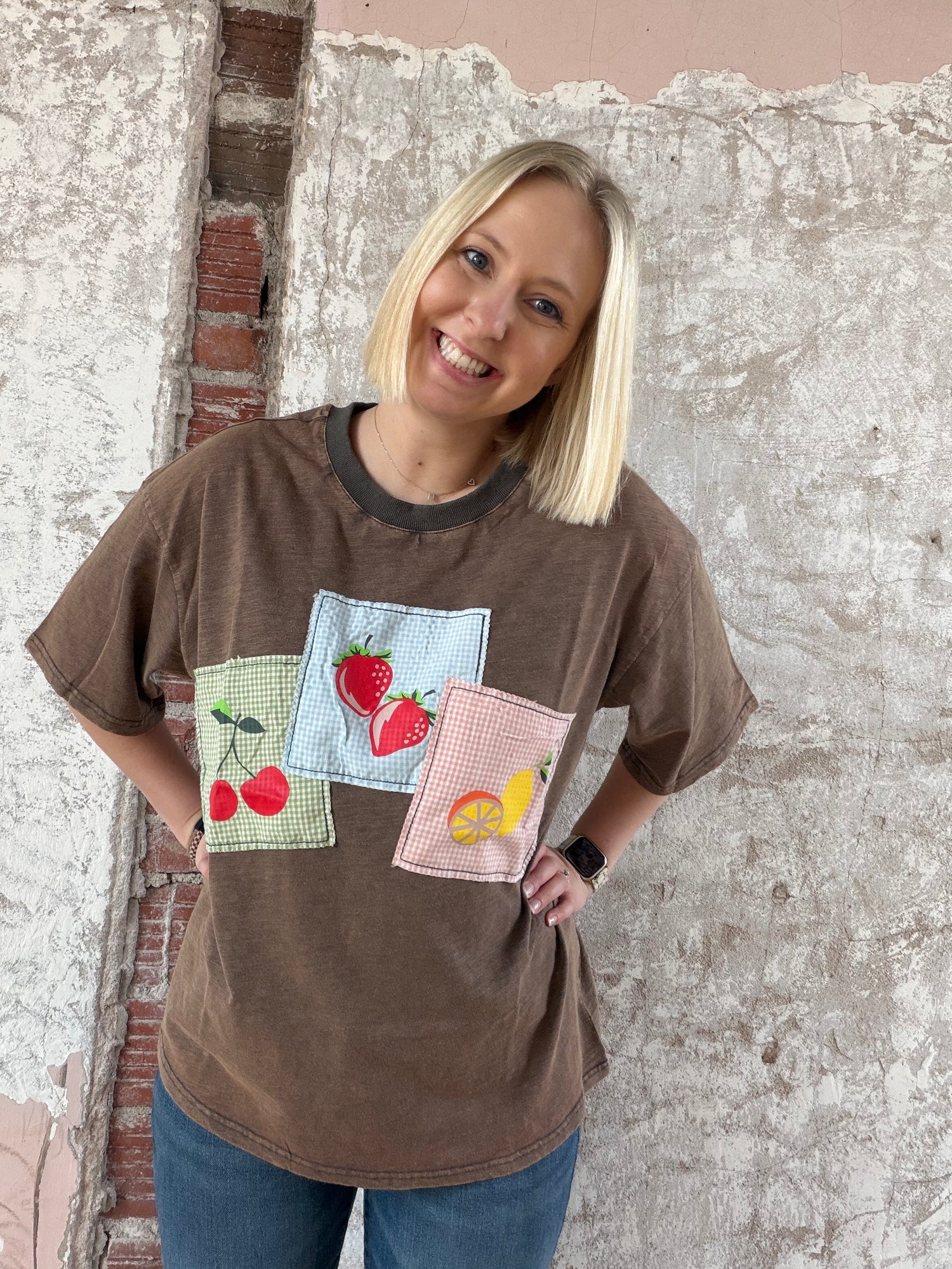 Patch Front Washed Cotton Boxy Top