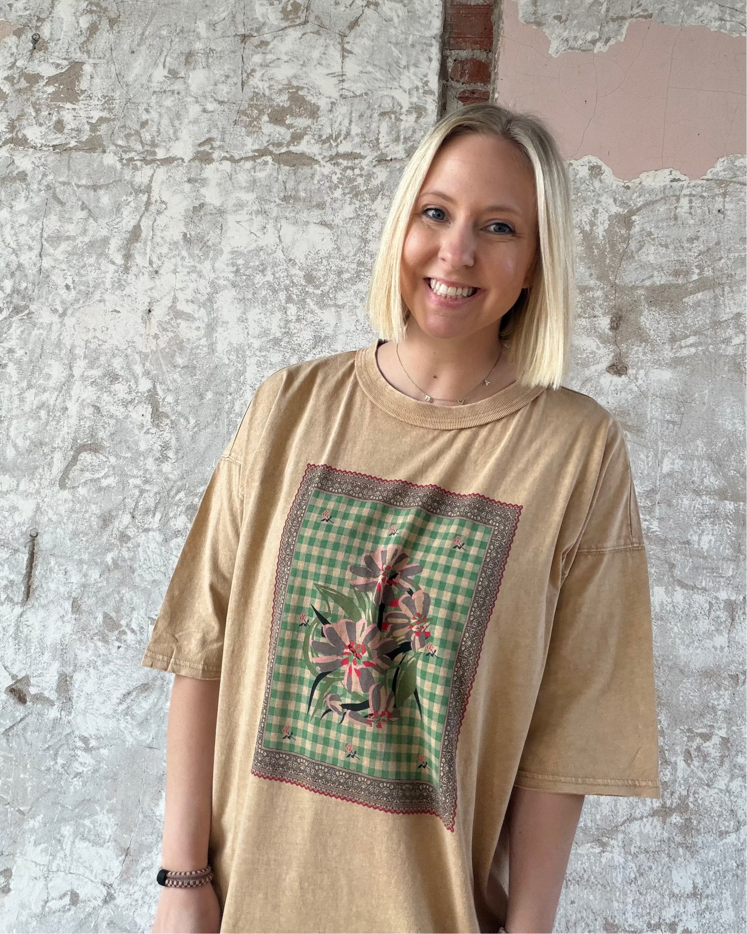 Washed Graphic Floral Patch Top (2 colors!)