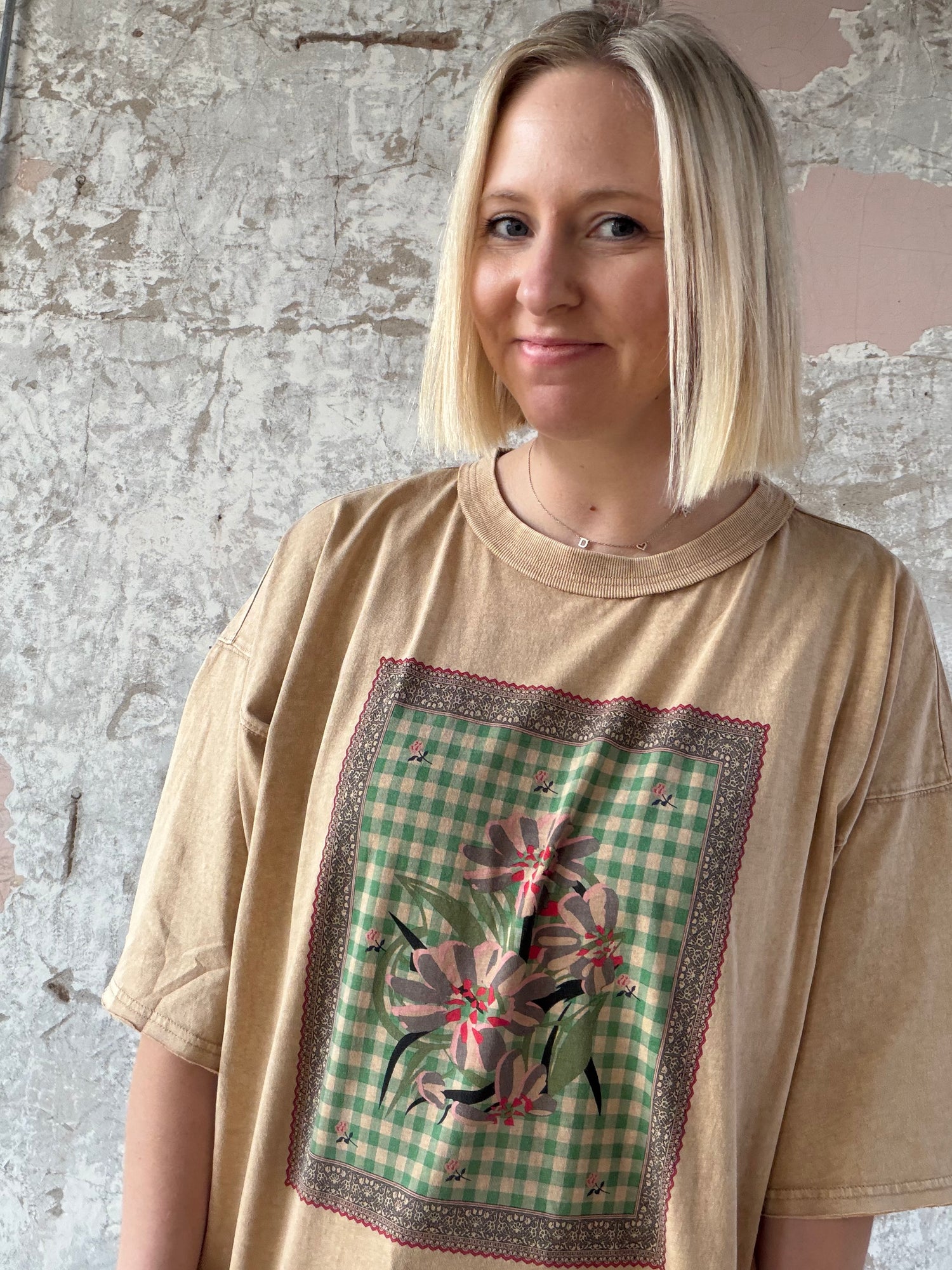 Washed Graphic Floral Patch Top (2 colors!)