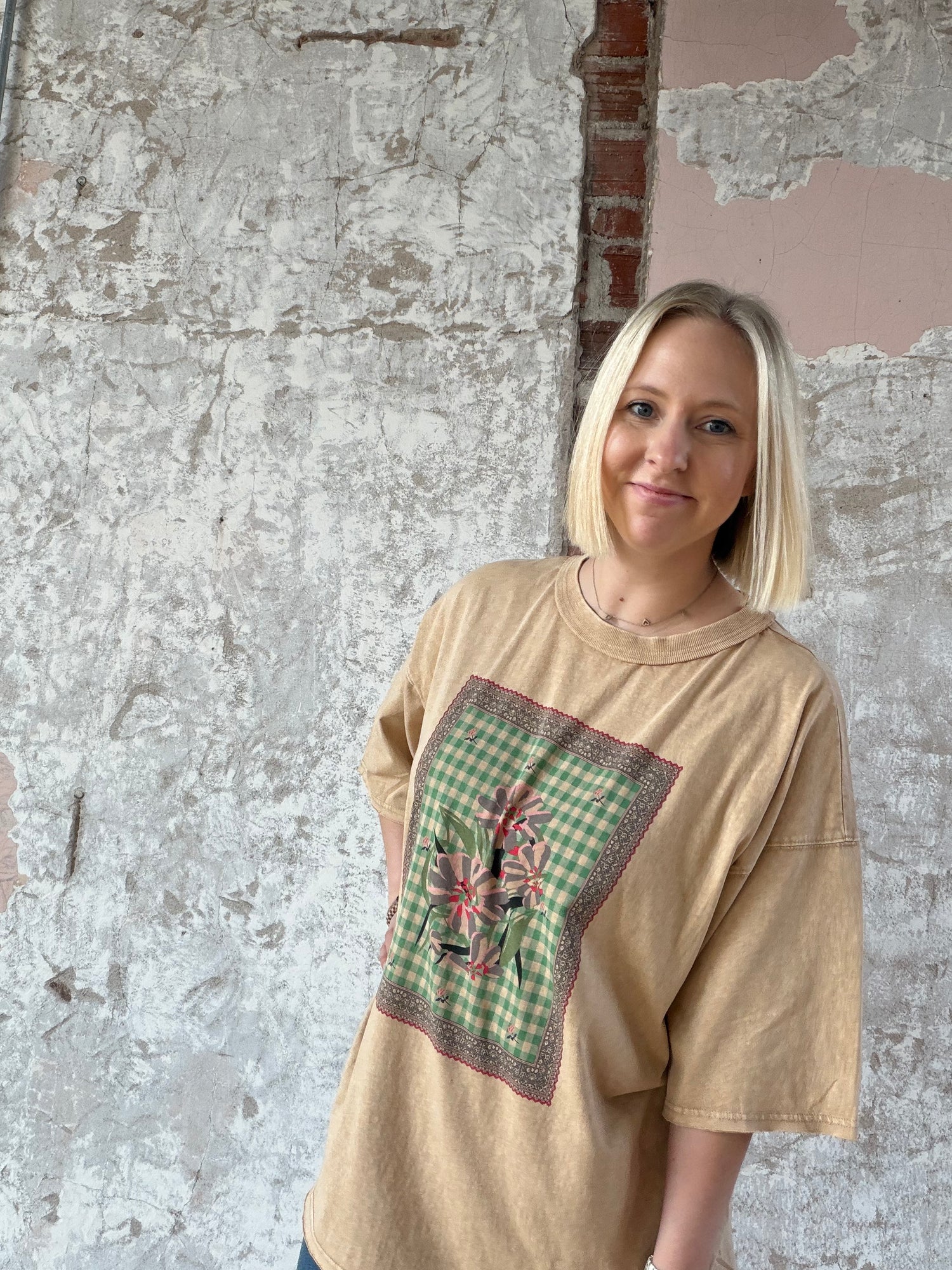 Washed Graphic Floral Patch Top (2 colors!)