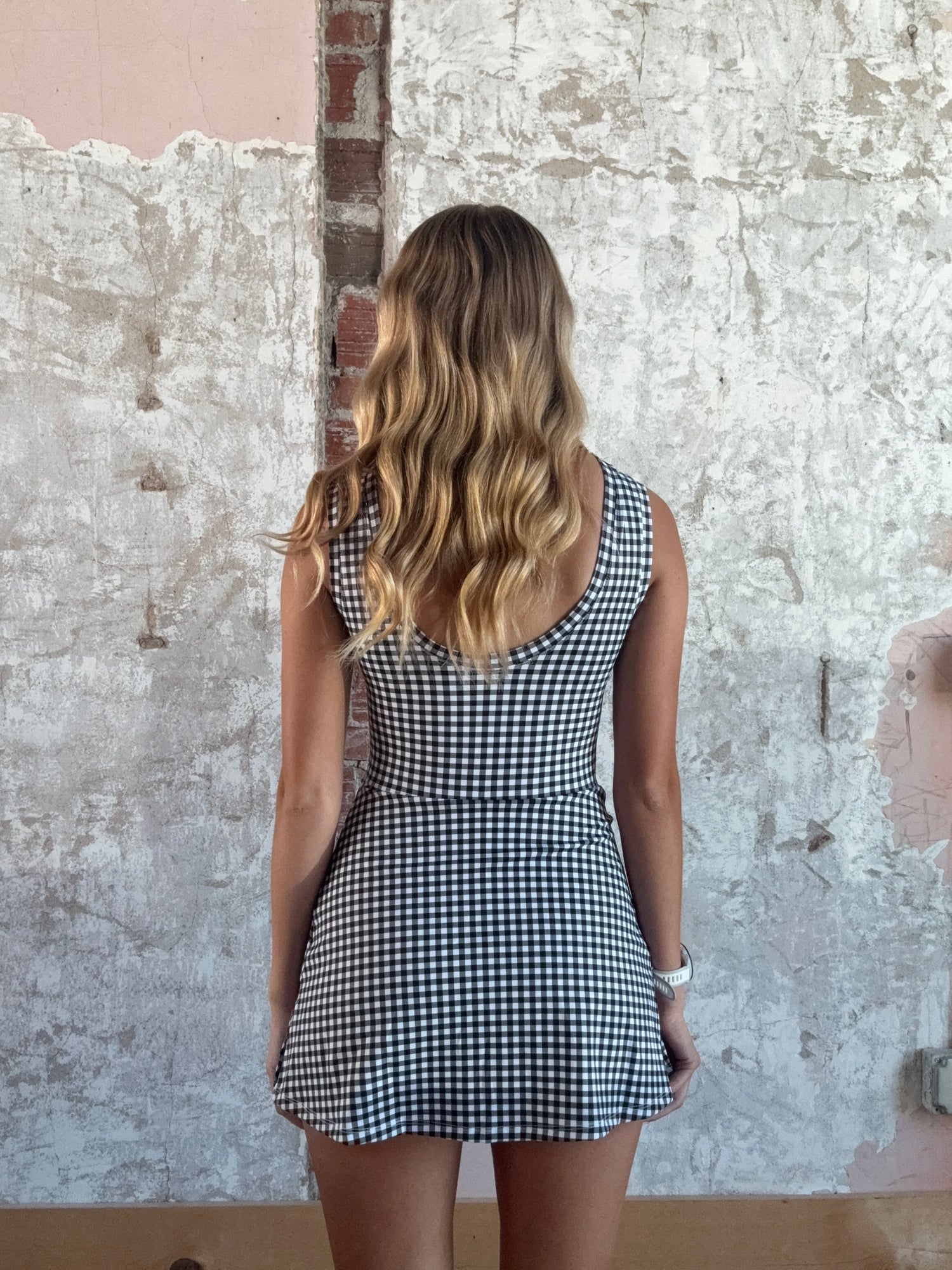 Gingham Print Sleeveless Wrap Tie Front Dress