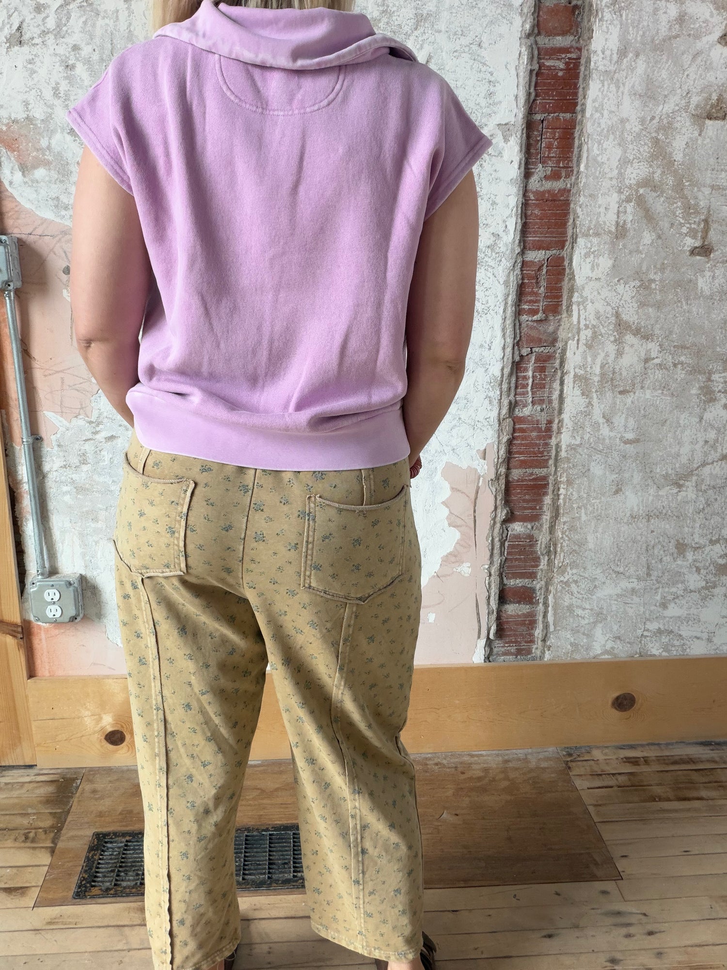 Flower Printed Washed Terry Pants