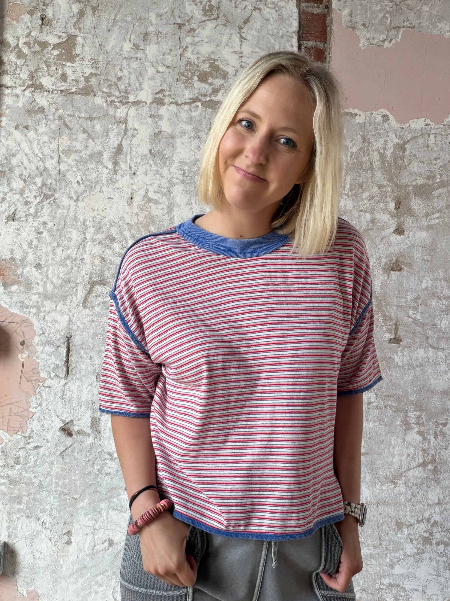 Washed Multi Stripe Cotton Jersey Top