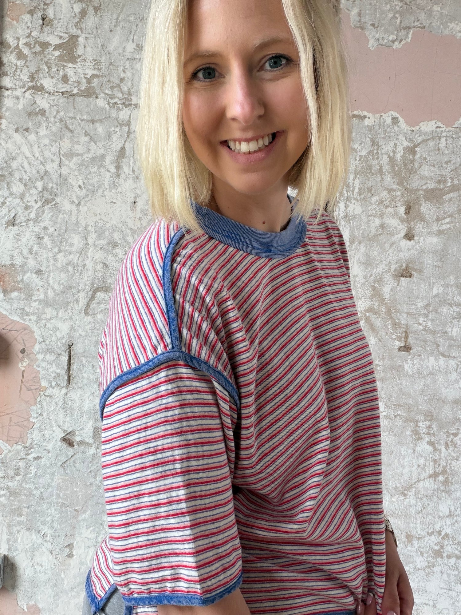 Washed Multi Stripe Cotton Jersey Top