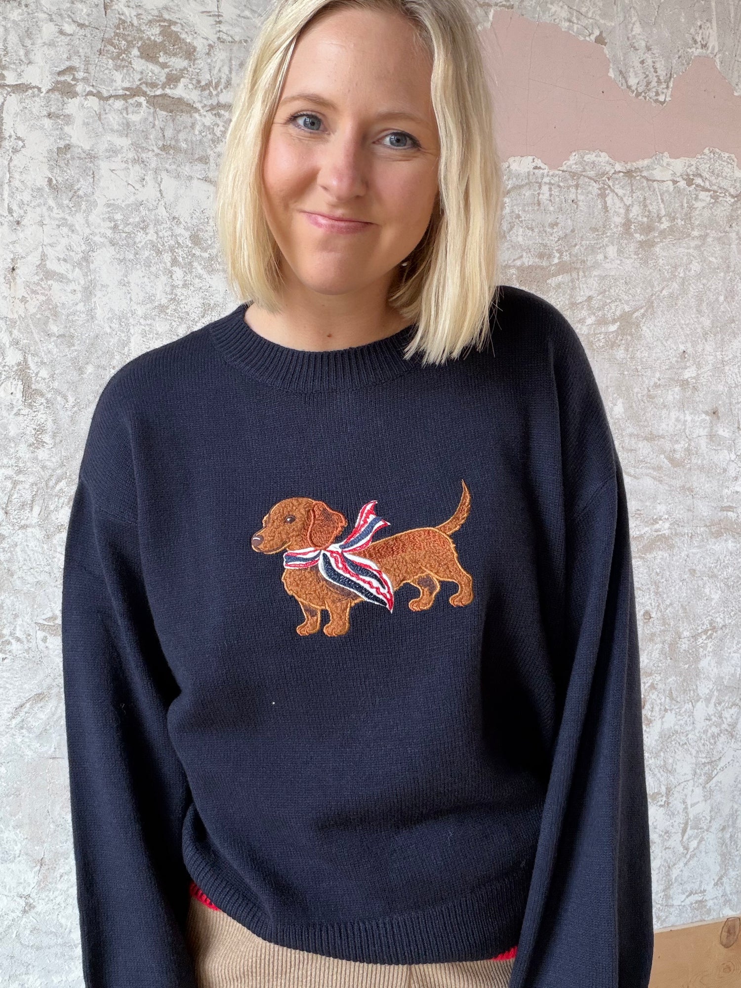 Embroidered Weiner Dog Sweater