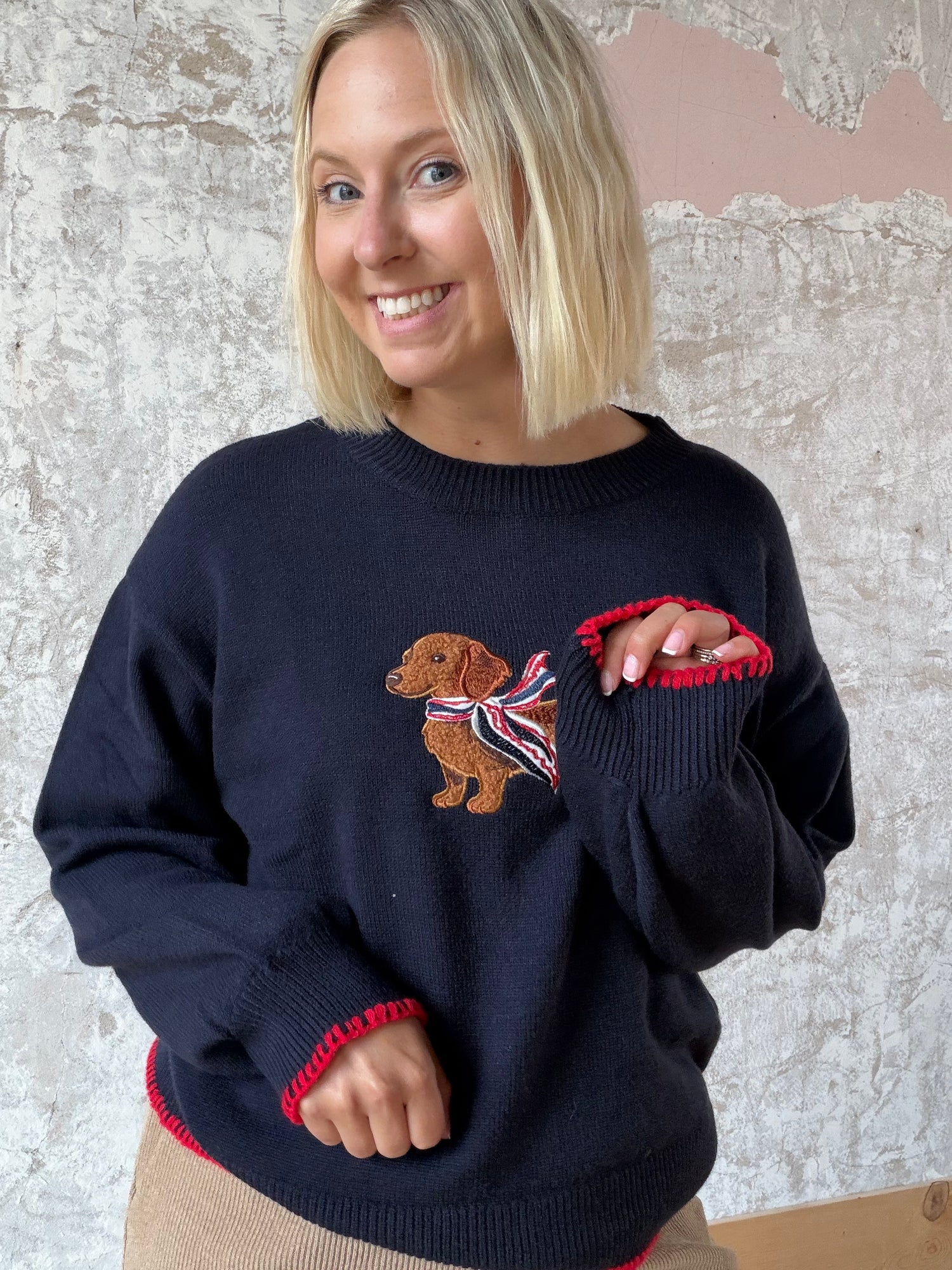 Embroidered Weiner Dog Sweater