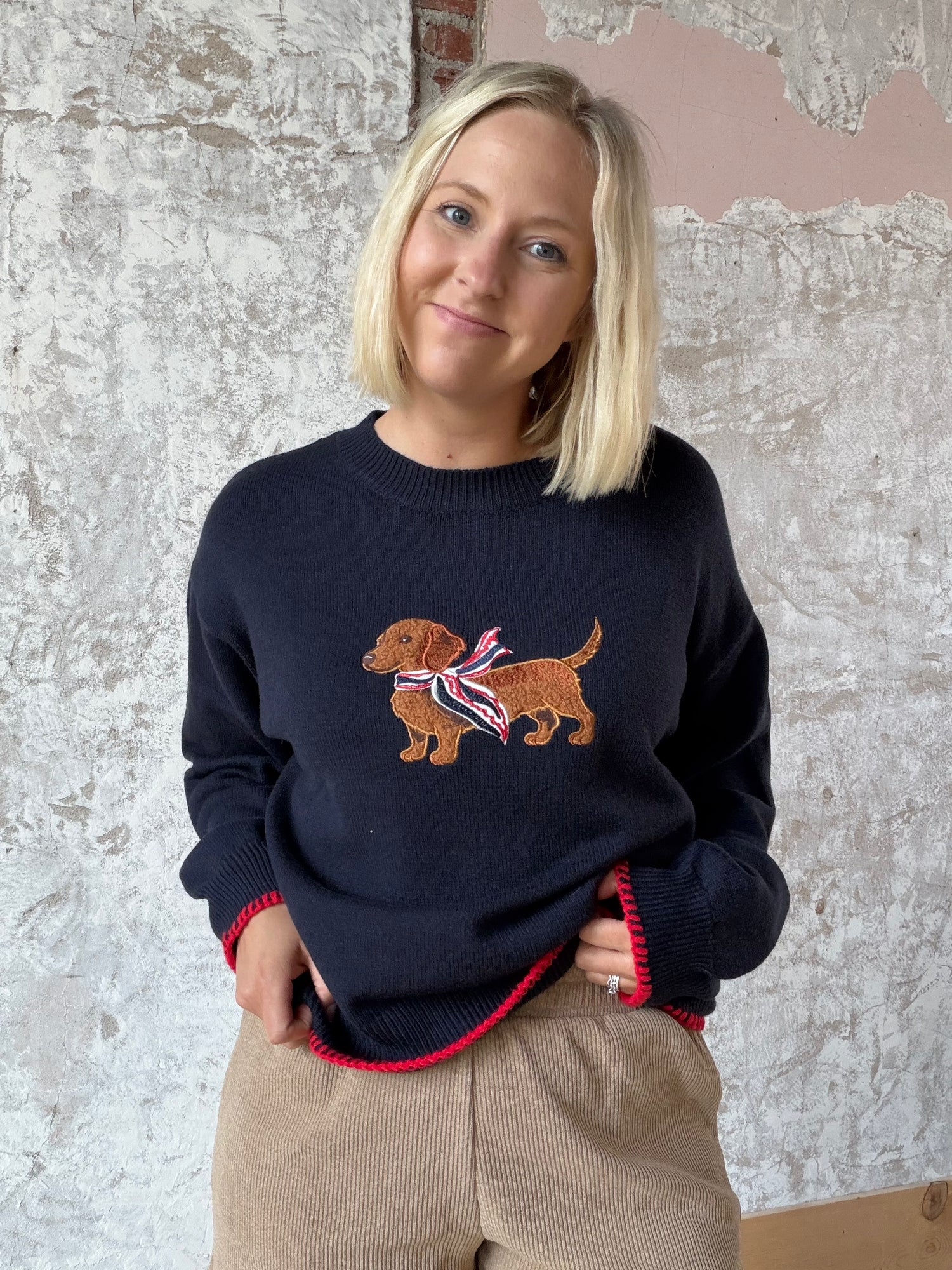 Embroidered Weiner Dog Sweater
