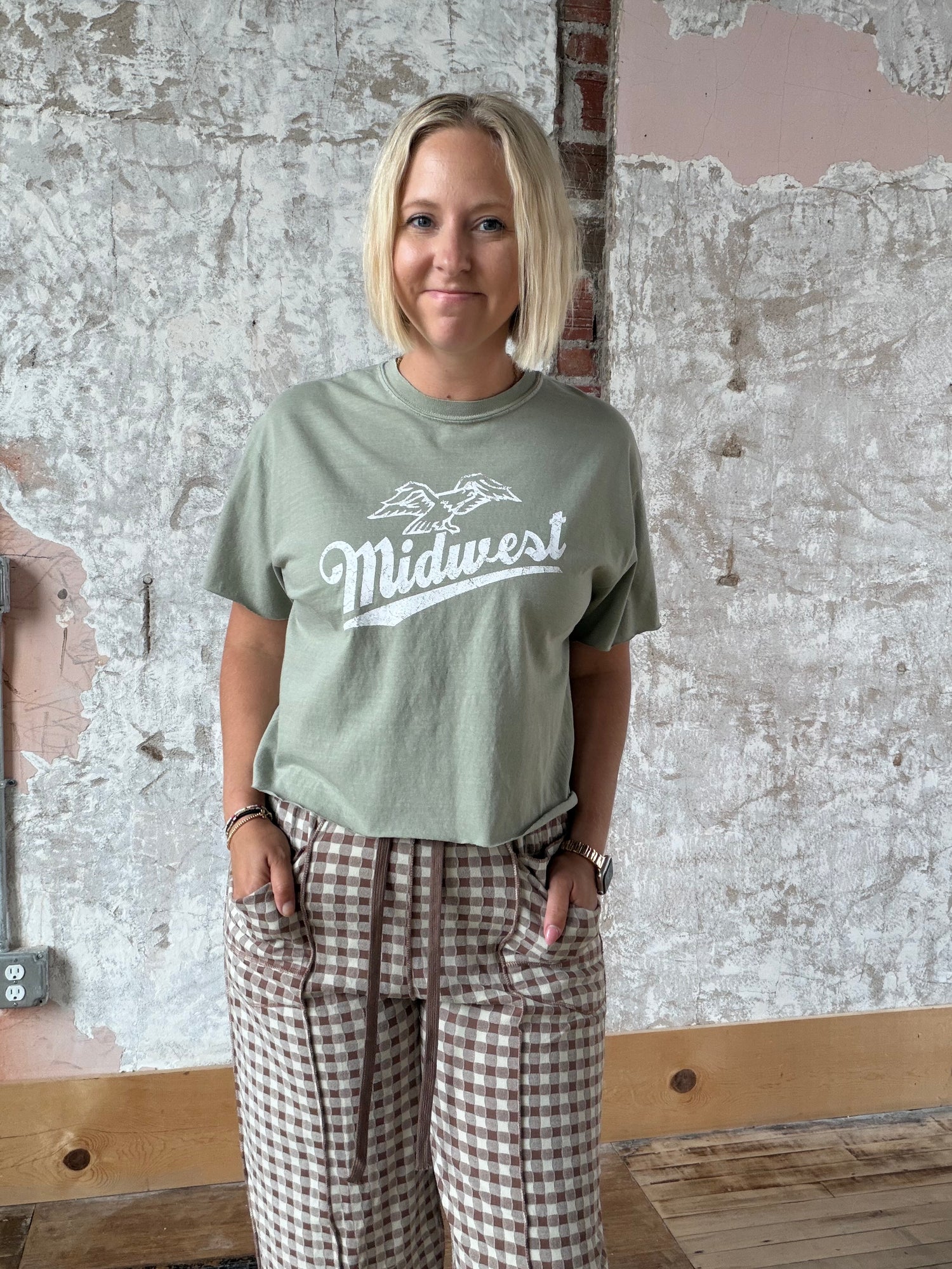 Soft Brushed Check Barrel Fit Utility Knit Pants