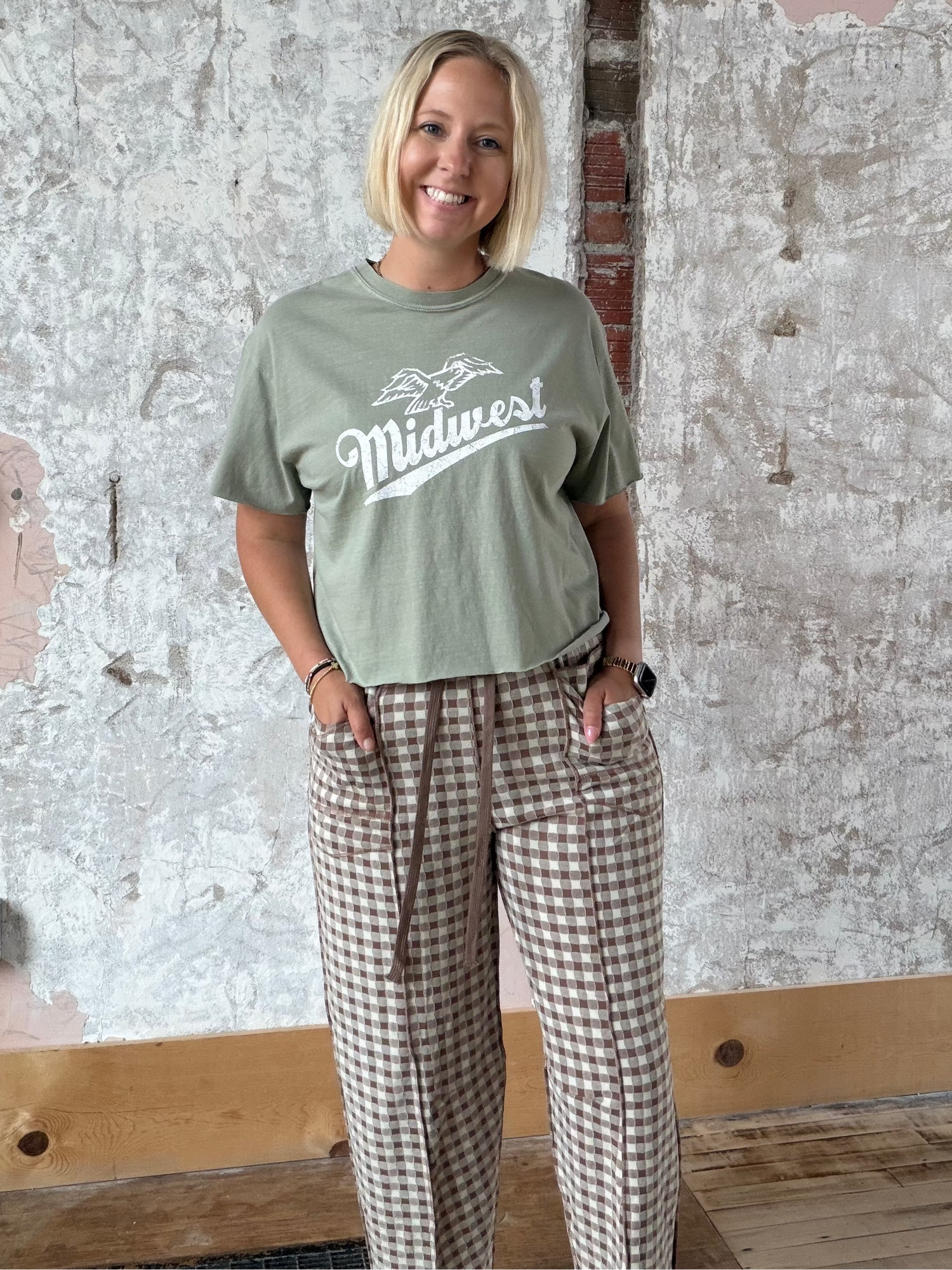 Soft Brushed Check Barrel Fit Utility Knit Pants