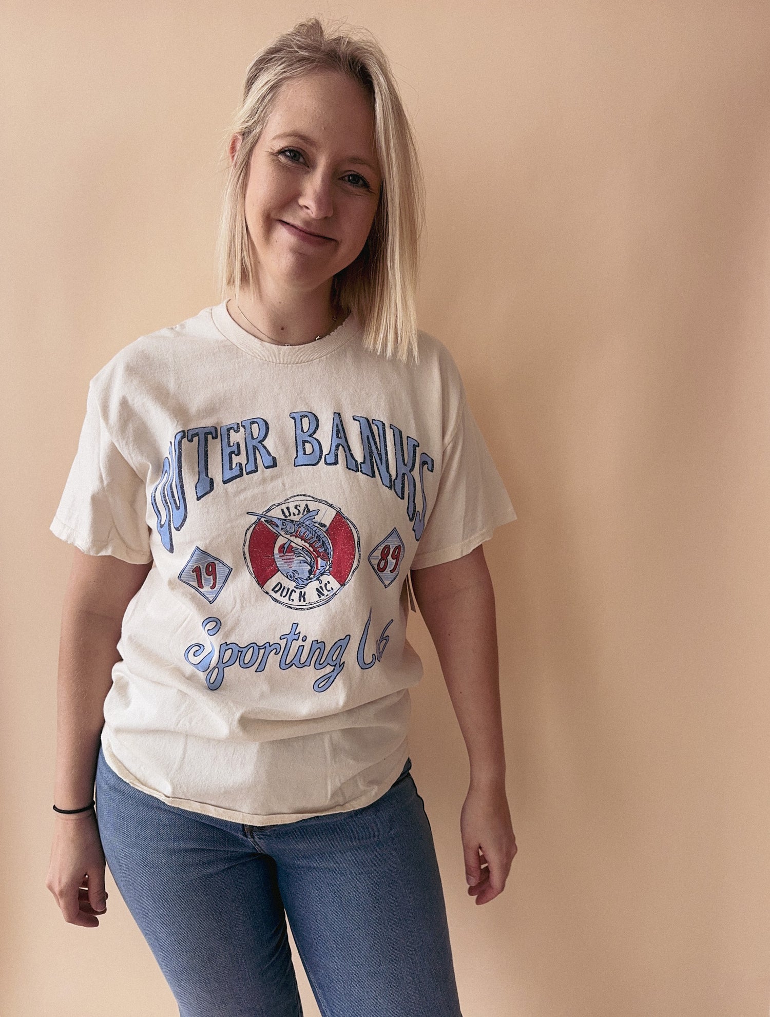 Outer Banks Sporting Club Off White Thrifted Graphic Tee