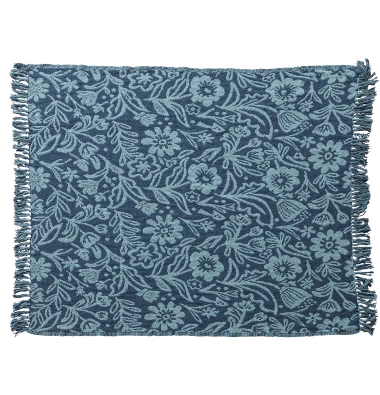 Blue Recycled Cotton Floral Throw Blanket
