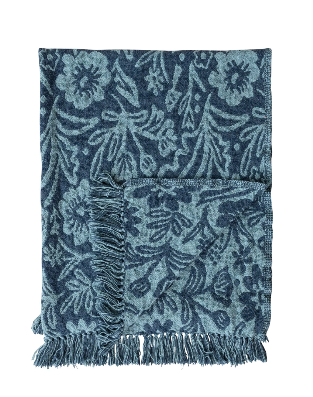 Blue Recycled Cotton Floral Throw Blanket