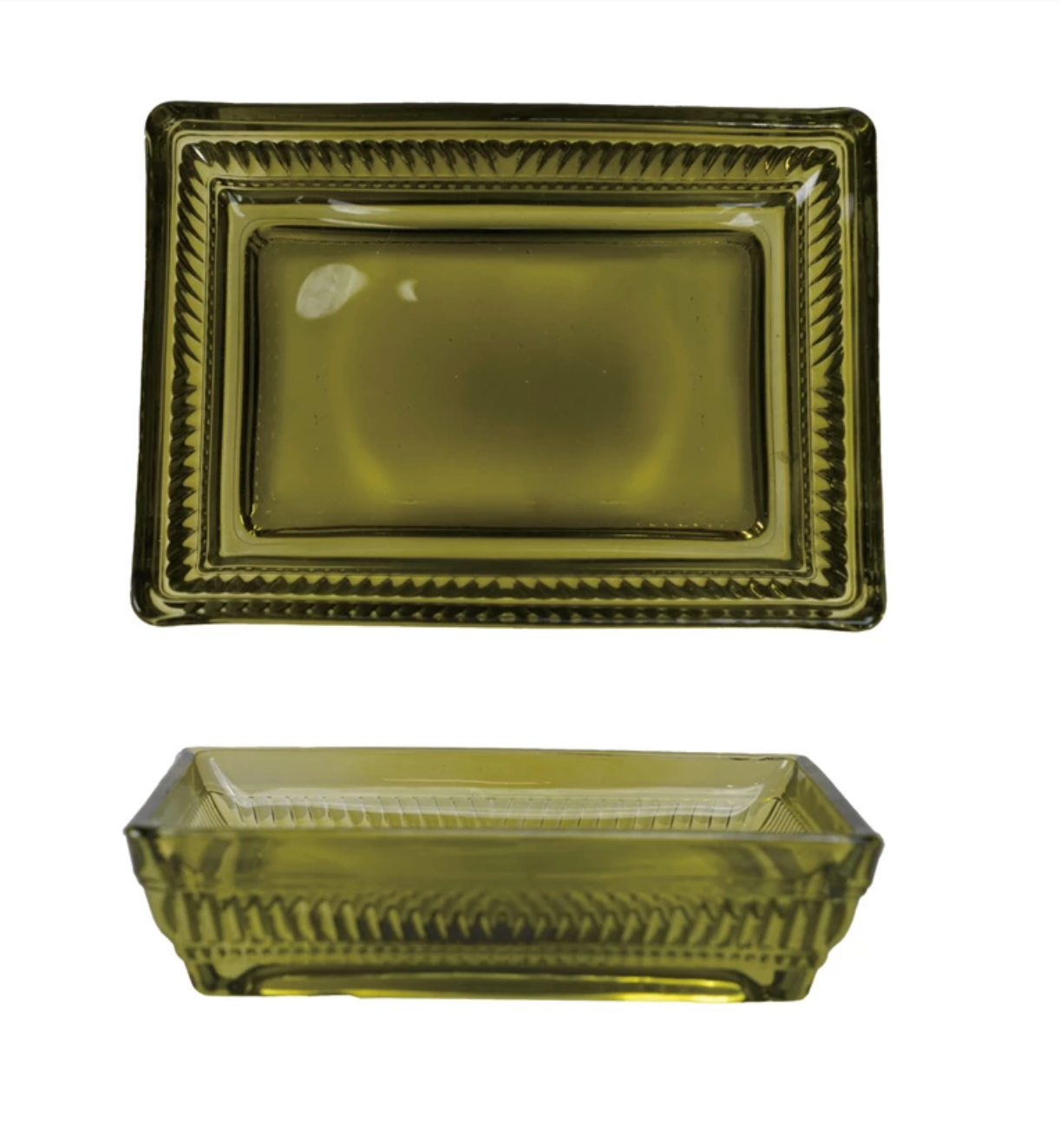 Olive Green Pressed Glass Soap Dish
