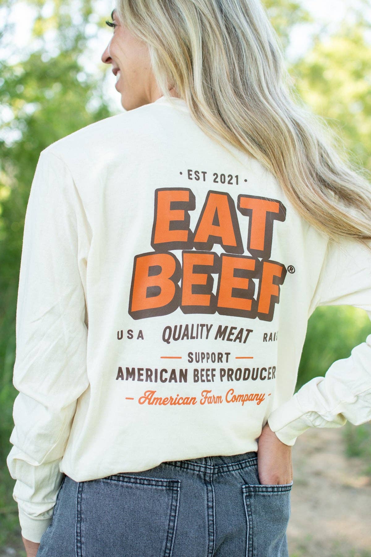 Western 'Eat Beef' Ivory Graphic Long Sleeve (Extended!)