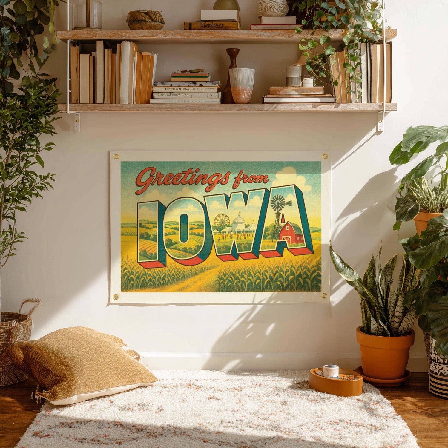 Greetings From Iowa Postcard Felt Banner