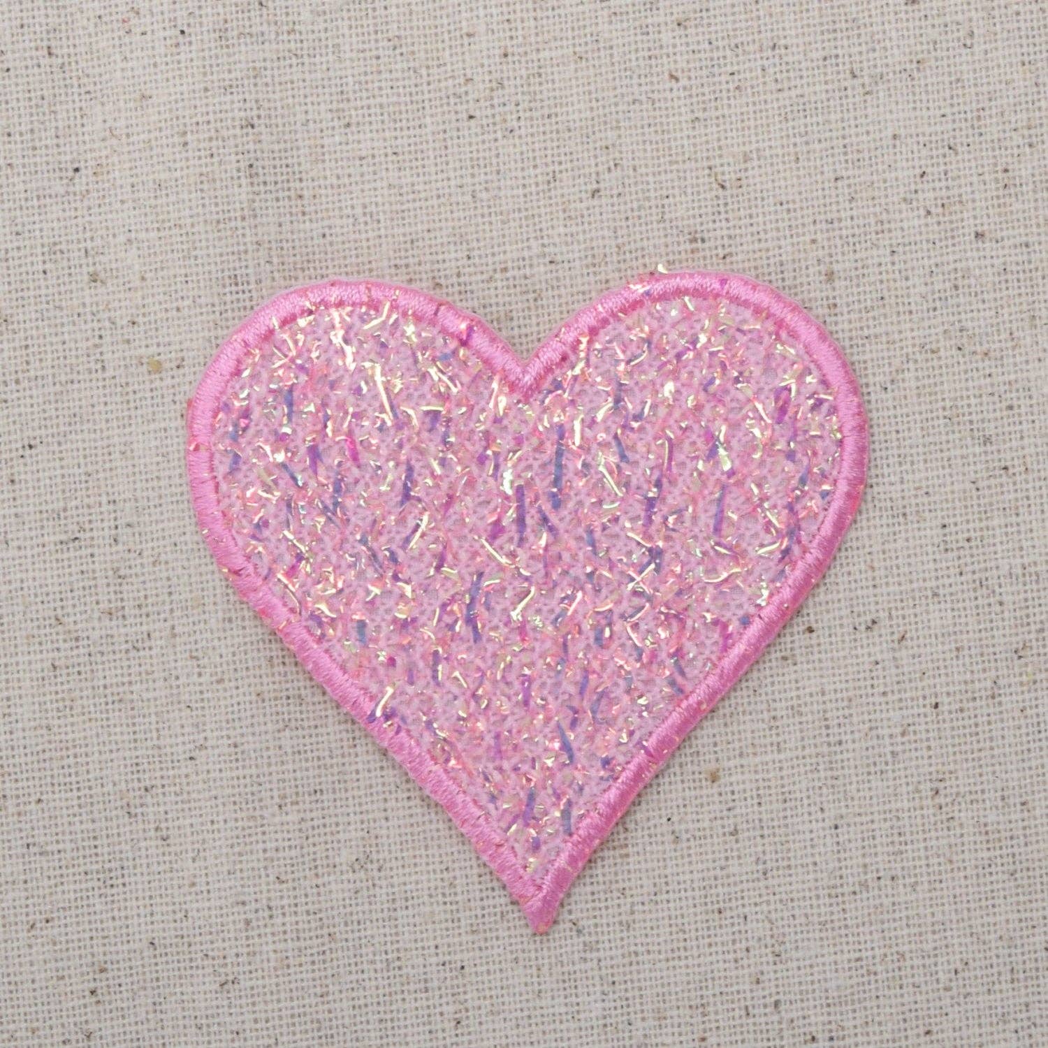 Sparkle Pink Heart Iron On Patch