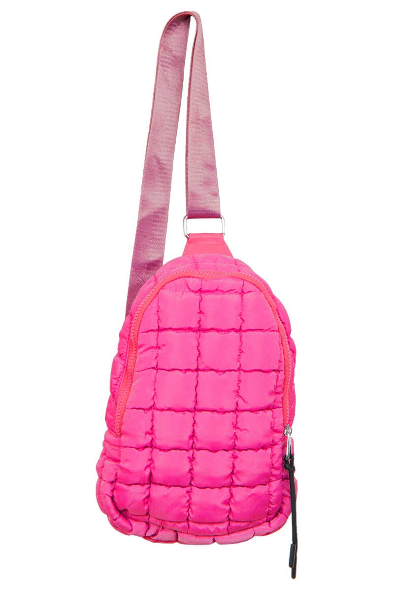 Hot Pink Quilted Crossbody Sling Bag