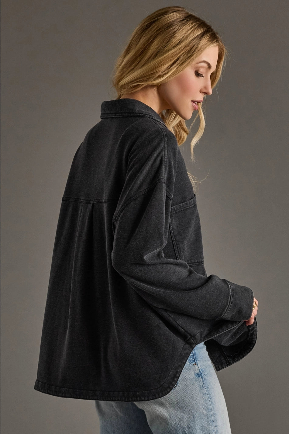 Black Washed Soft Button Up & Sweatpants Set