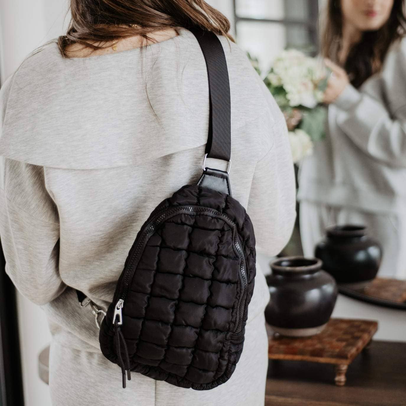 Black Quilted Sling Crossbody Bag