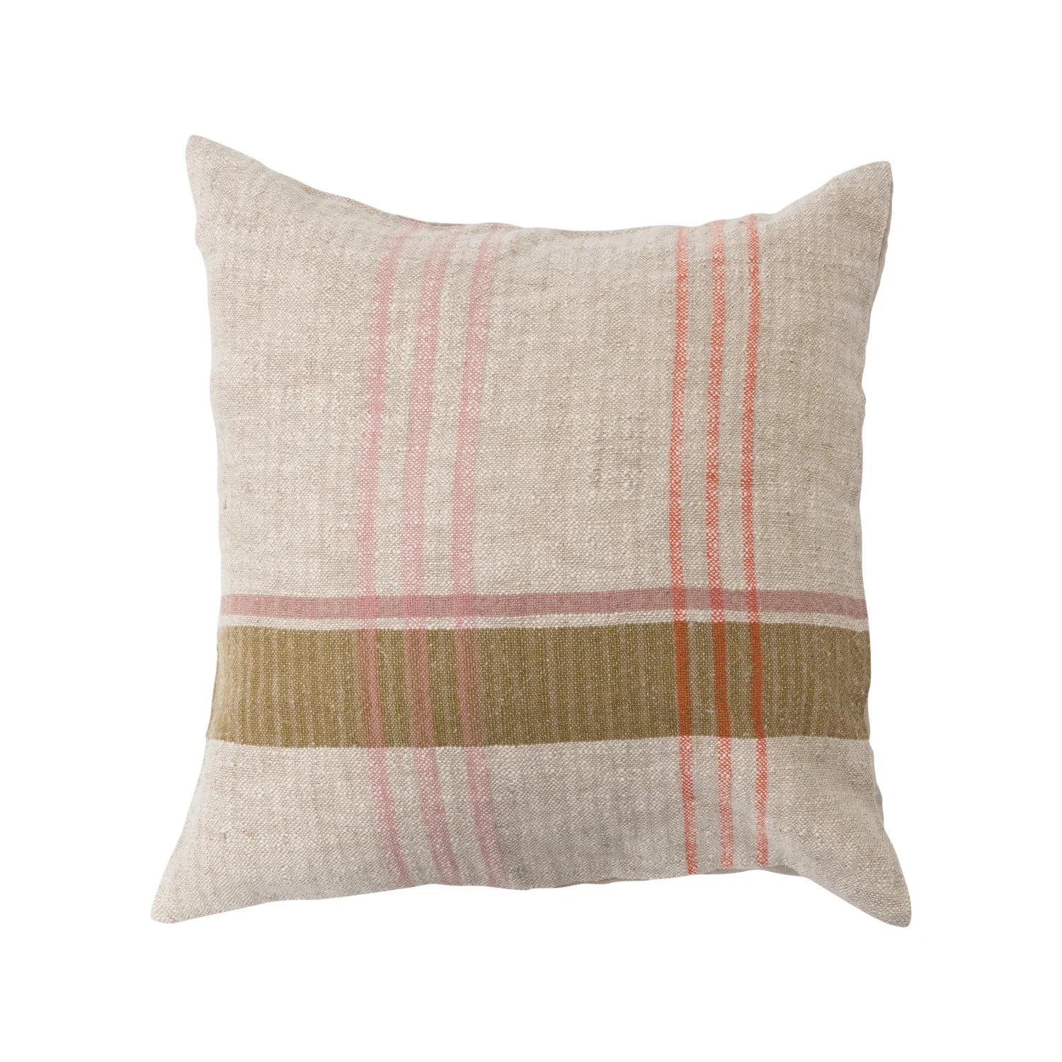 Woven Cotton & Linen Plaid Pillow