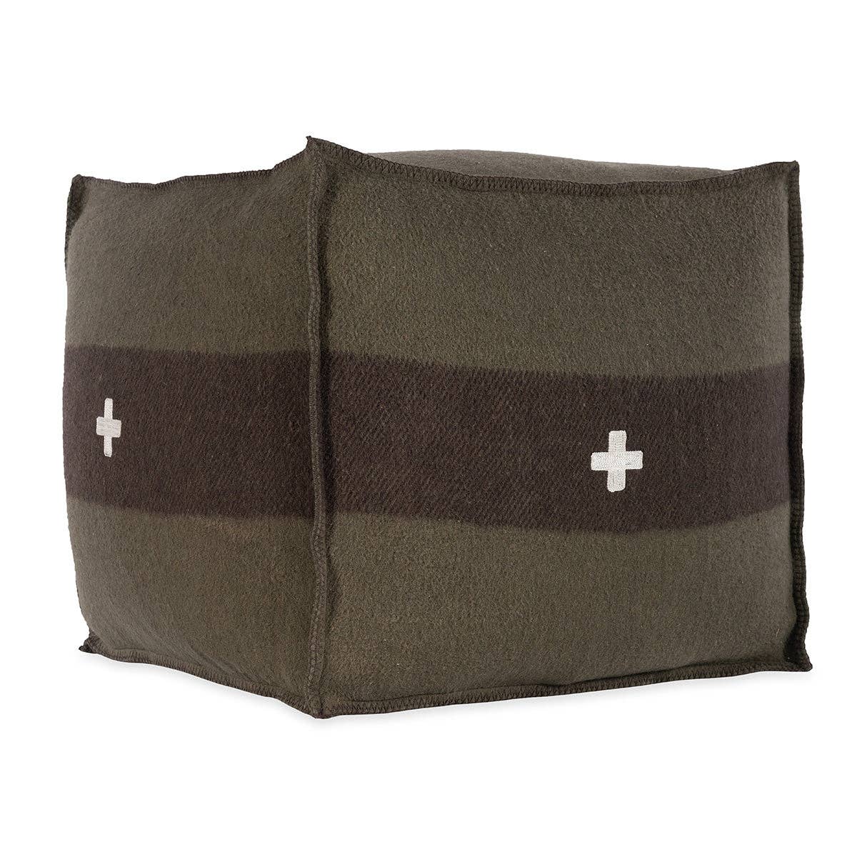Swiss Army Pouf - Green & Brown