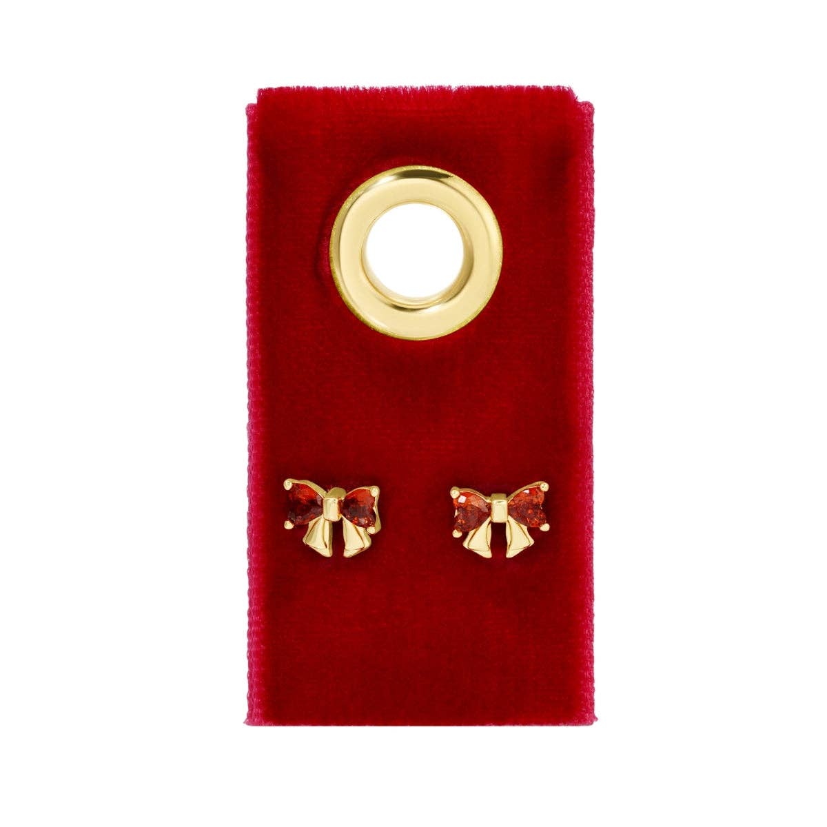 Red Cubic Zirconia Bow Stud Earrings