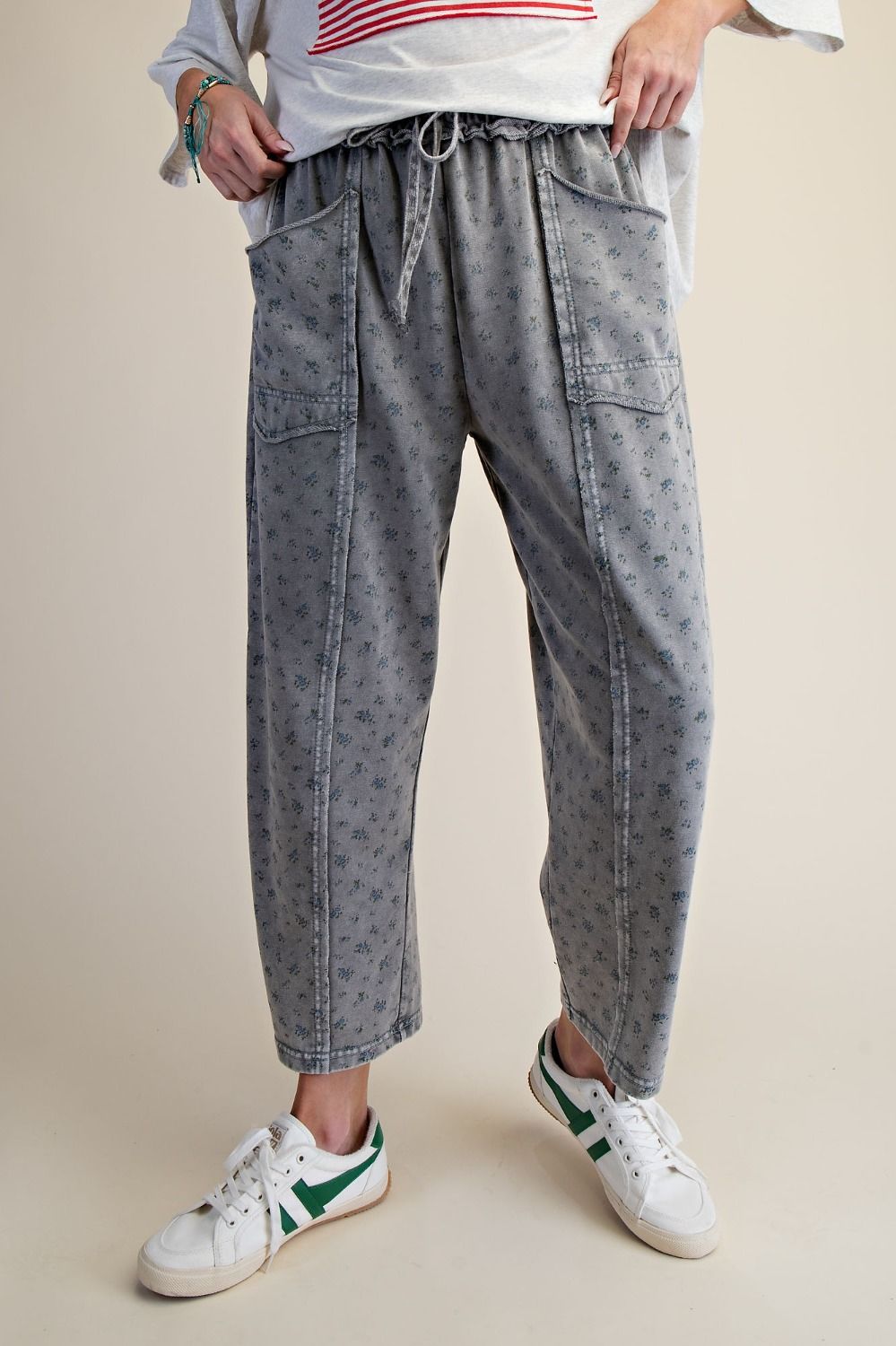 Ditsy Printed Washed Terry Pants