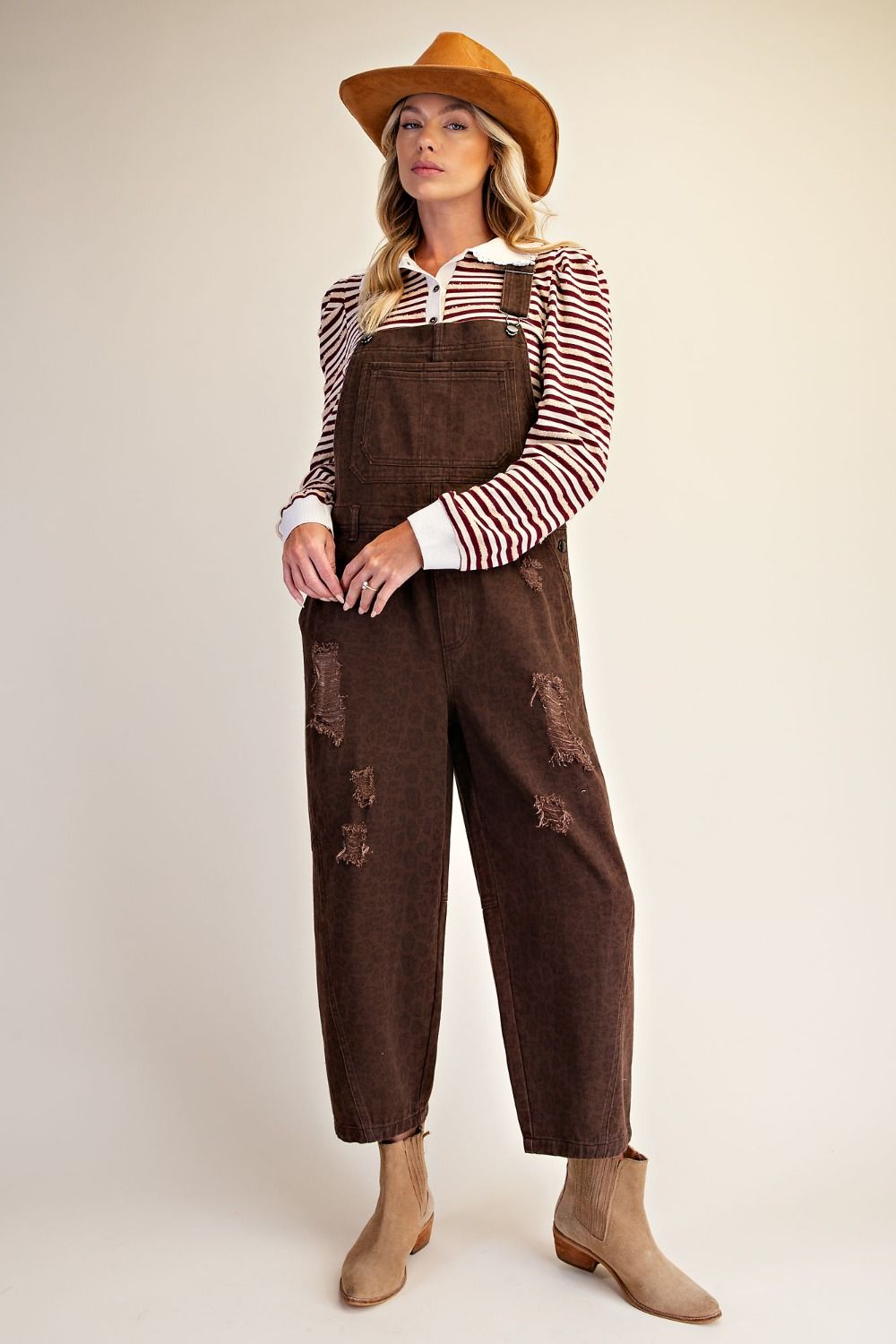 Animal Printed Enzyme Washed Overalls