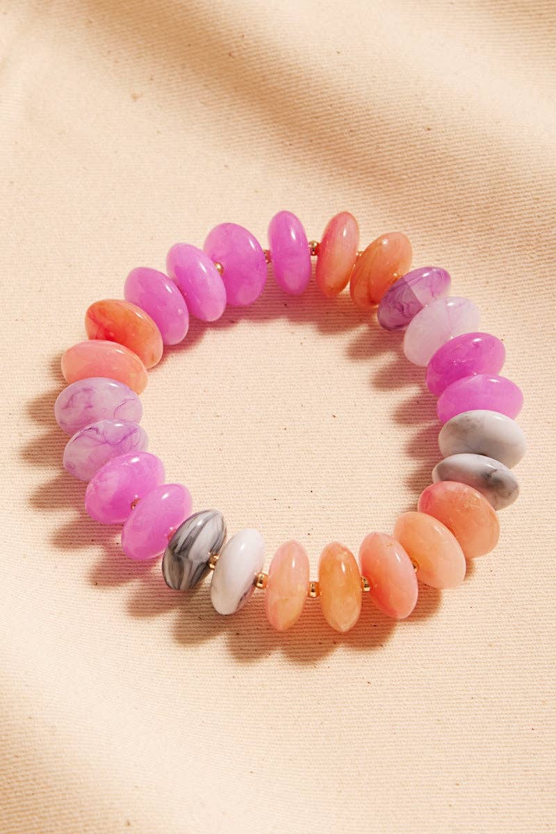 Oval Disk Resin Beads Ombre Mixed Stretch Bracelet
