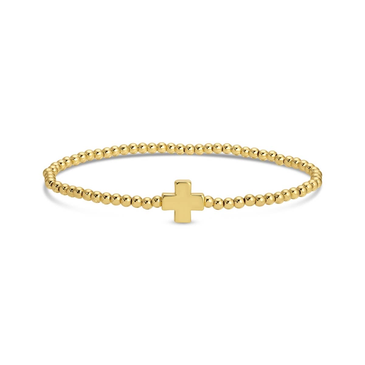 Beaded Stretch Bracelet with Single Gold Cross