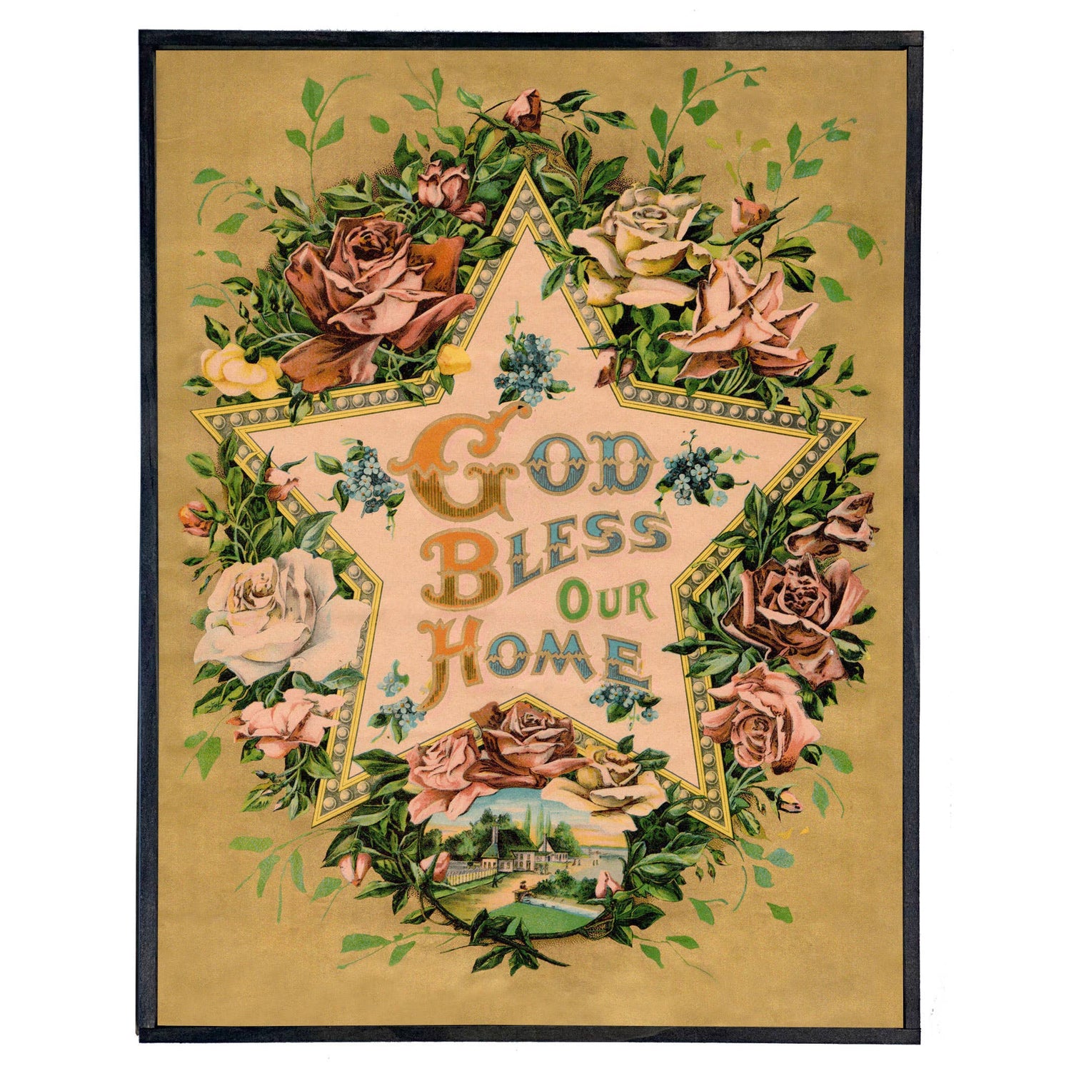 God Bless Our Home Vintage Print