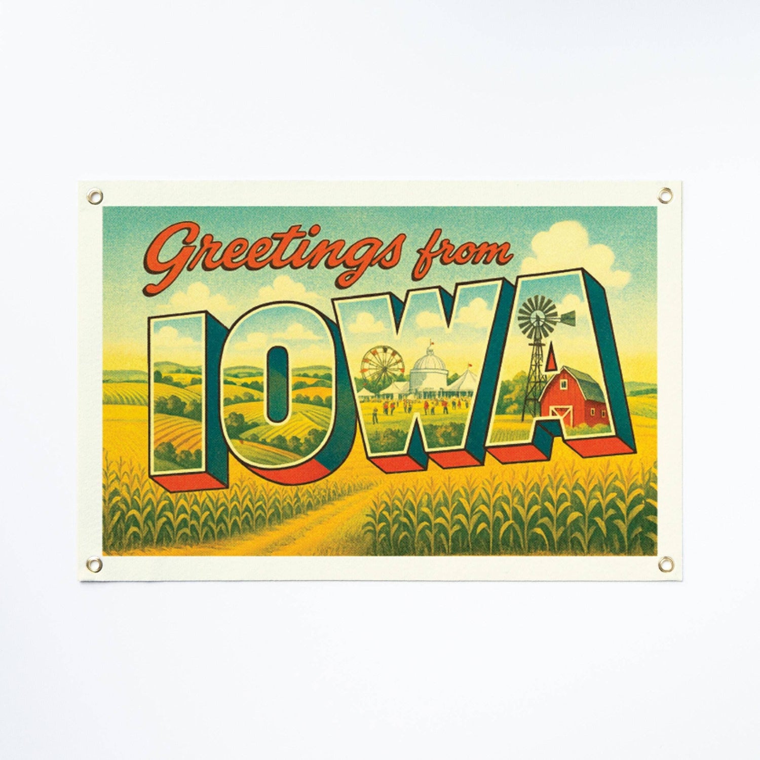 Greetings From Iowa Postcard Felt Banner